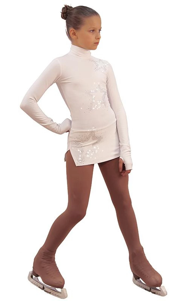 IceDress Figure Skating Dress - Thermal - Super Star (White With Rhinestones) 3 IceDress Figure Skating Dress - Thermal - Super Star (White With Rhinestones)
