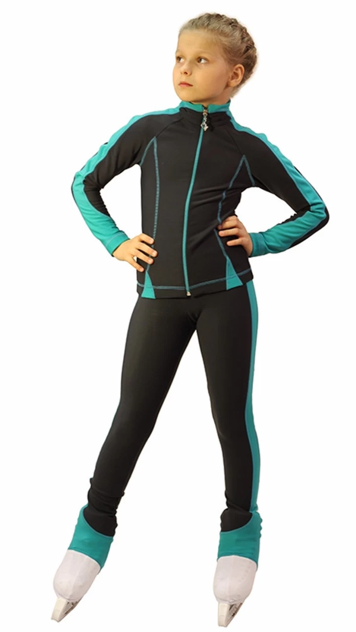 IceDress Figure Skating Thermal Jacket -Bracket (Grey With Mint Line) 3 IceDress Figure Skating Thermal Jacket -Bracket (Grey With Mint Line)
