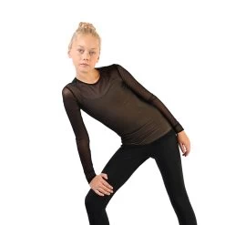 IceDress - Figure Skating Two-Layer Top : Mesh Long Sleeve With Cami Top (Black And Nude)