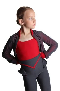 Icedress - Thermal Figure Skating Outfit "Trio" - Cropped Jacket/ Top/ High-Waisted Legging (Grey And Red) -Figure Skating Shop 1.1672313316 16092.1672314759