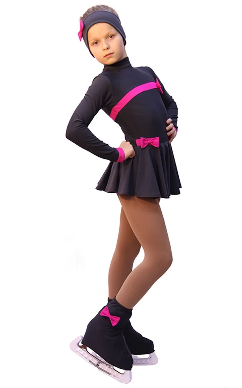 IceDress Figure Skating Dress - Thermal - Bows (25% OFF, Dark Grey And Fuchsia) 3 IceDress Figure Skating Dress - Thermal - Bows (25% OFF, Dark Grey And Fuchsia)