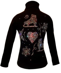 Figure Skating Jacket With " Multi Colors Skating Designs" Rhinestone Applique