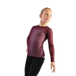 IceDress - Figure Skating Two-Layer Top : Mesh Long Sleeve With Cami Top (Burgundy And White)