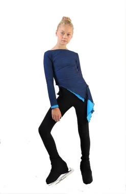 IceDress - Thermal Figure Skating Outfit "Gravity" - Mesh Top And Pants (Blue/Blue And Black)