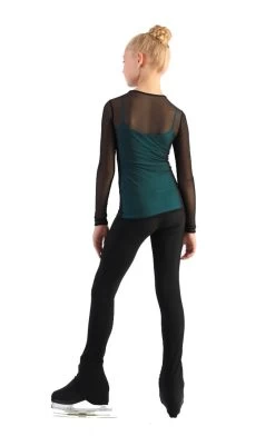 IceDress - Figure Skating Two-Layer Top : Mesh Long Sleeve With Cami Top (Black And Turquoise) -Figure Skating Shop 3.1672309910 24927.1672314358