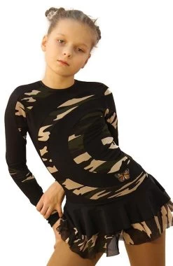 IceDress Figure Skating Dress - Thermal - Serpentine (Black And Military Light)