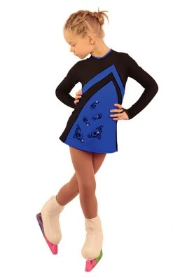 IceDress Figure Skating Dress - Thermal - Velvet (Black With Cornflower, Swirls)