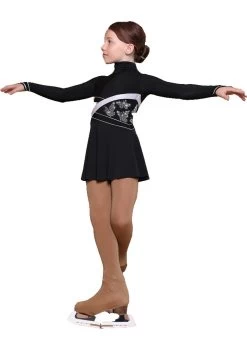 IceDress Figure Skating Dress - Thermal - Delight (Black With Silver And Rhineston Applique)