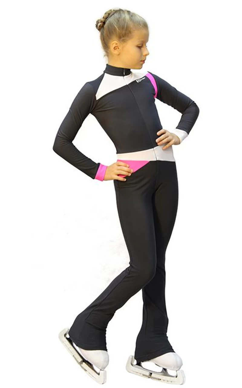 IceDress - Figure Skating Training Overalls - Skating (Dark Grey, Hot Pink And White ) 4 IceDress - Figure Skating Training Overalls - Skating (Dark Grey, Hot Pink And White ) - Image 2