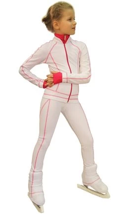 IceDress Figure Skating Thermal Pants -Todes(White With Raspberry Line)