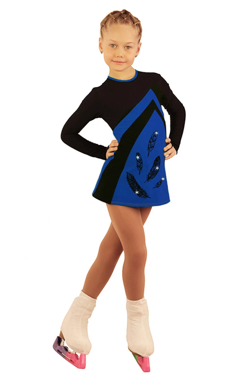 IceDress Figure Skating Dress - Thermal - Velvet (Black With Cornflower, Feathers) 4 IceDress Figure Skating Dress - Thermal - Velvet (Black With Cornflower, Feathers) - Image 2