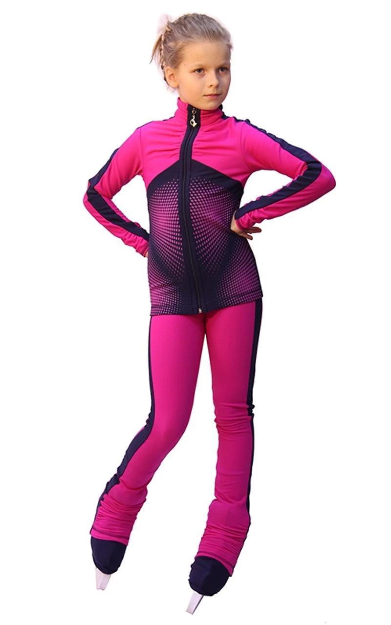 IceDress Figure Skating Pants- Jump (Fuchsia With Gray-Blue Stripes) 3 IceDress Figure Skating Pants- Jump (Fuchsia With Gray-Blue Stripes)