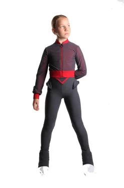 Icedress - Thermal Figure Skating Outfit "Trio" - Cropped Jacket/ Top/ High-Waisted Legging (Grey And Red)