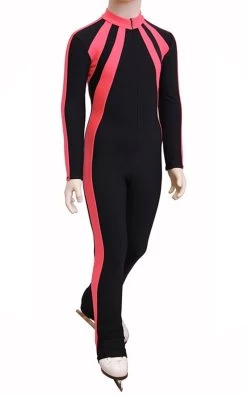 IceDress - Figure Skating Training Overalls -Sweetheart (Black And Coral)