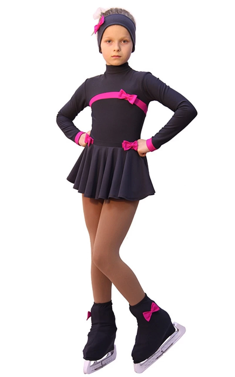IceDress Figure Skating Dress - Thermal - Bows (25% OFF, Dark Grey And Fuchsia) 4 IceDress Figure Skating Dress - Thermal - Bows (25% OFF, Dark Grey And Fuchsia) - Image 2