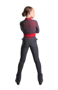 Icedress - Thermal Figure Skating Outfit "Trio" - Cropped Jacket/ Top/ High-Waisted Legging (Grey And Red) -Figure Skating Shop 7.1672313318 03300.1672314759