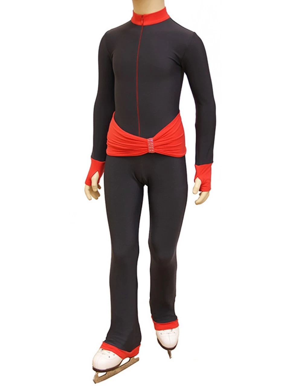 IceDress - Figure Skating Training Overalls - Oriental (Gray With Red Belt) 5 IceDress - Figure Skating Training Overalls - Oriental (Gray With Red Belt) - Image 3