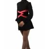 IceDress Figure Skating Dress-Thermal - Jackson (Black With Raspberry Belt)