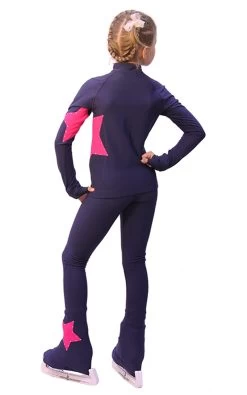 IceDress Figure Skating Thermal Pants- Star (Gray-Blue With Raspberry)