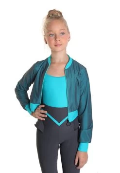 Icedress - Thermal Figure Skating Outfit "Trio" - Cropped Jacket/ Top/ High-Waisted Legging (Grey And Mint) -Figure Skating Shop 9.1672313387 92451.1672314766