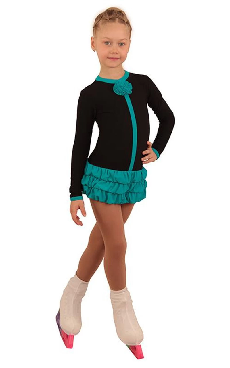 IceDress Figure Skating Dress - Thermal - Buff (Black With Turquoise) 3 IceDress Figure Skating Dress - Thermal - Buff (Black With Turquoise)