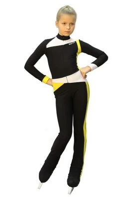 IceDress - Figure Skating Training Overalls - Skating (Black, Yellow And White)