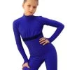 IceDress Figure Skating Overalls - Thermal - Style (Cornflower Blue With Velvet Trim)