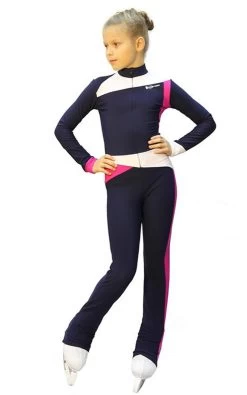 IceDress - Figure Skating Training Overalls - Skating (Gray-blue Dark, Fuchsia And White)