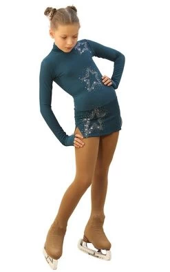 IceDress Figure Skating Dress - Thermal - Super Star (Dark Blue With Rhinestones)