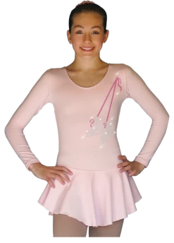 ChloeNoel DLP728 Plain Solid Sanded Poly Spandex Dress Light Solid Pink W/ Ribbon Skate Flakes
