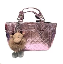 Kami-So Ice Skating Rink Tote - (Metal Rose) With Sassy Skater Keychain (Rose Taupe)