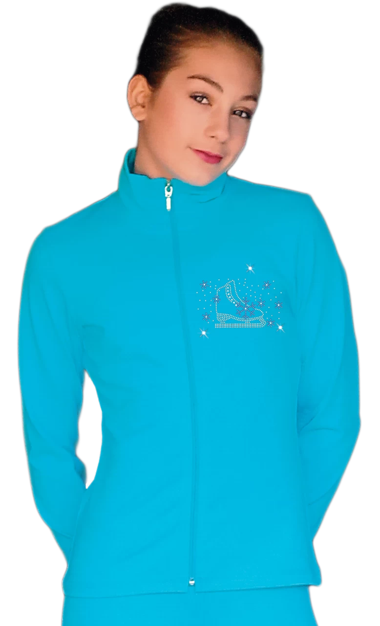 ChloeNoel JT811 Solid Fleece Fitted Elite Figure Skating Jacket W/ Skate/Blue Snowflakes Crystals Combination 3 ChloeNoel JT811 Solid Fleece Fitted Elite Figure Skating Jacket W/ Skate/Blue Snowflakes Crystals Combination