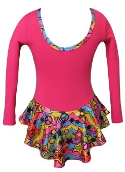 Pink "Peace & Stars" Ice Skating Dress With "Pair Of Skates" Design -Figure Skating Shop SD711back 35313.1614903479