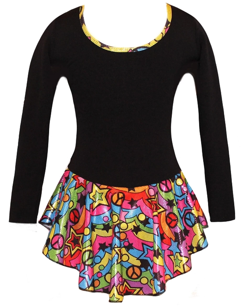 Black "Peace & Stars" Ice Skating Dress With Rainbow Mix "Pair Of Skates" Rhinestone Applique 3 Black "Peace & Stars" Ice Skating Dress With Rainbow Mix "Pair Of Skates" Rhinestone Applique