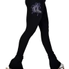 ChloeNoel P622F All Black 3" Waist Band Light Weight Fleece Figure Skating Pants W/ Mini Blue Ribbon Crystals