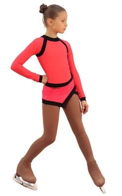 IceDress Figure Skating Dress - Thermal - IceSports (Hot Coral And Black)