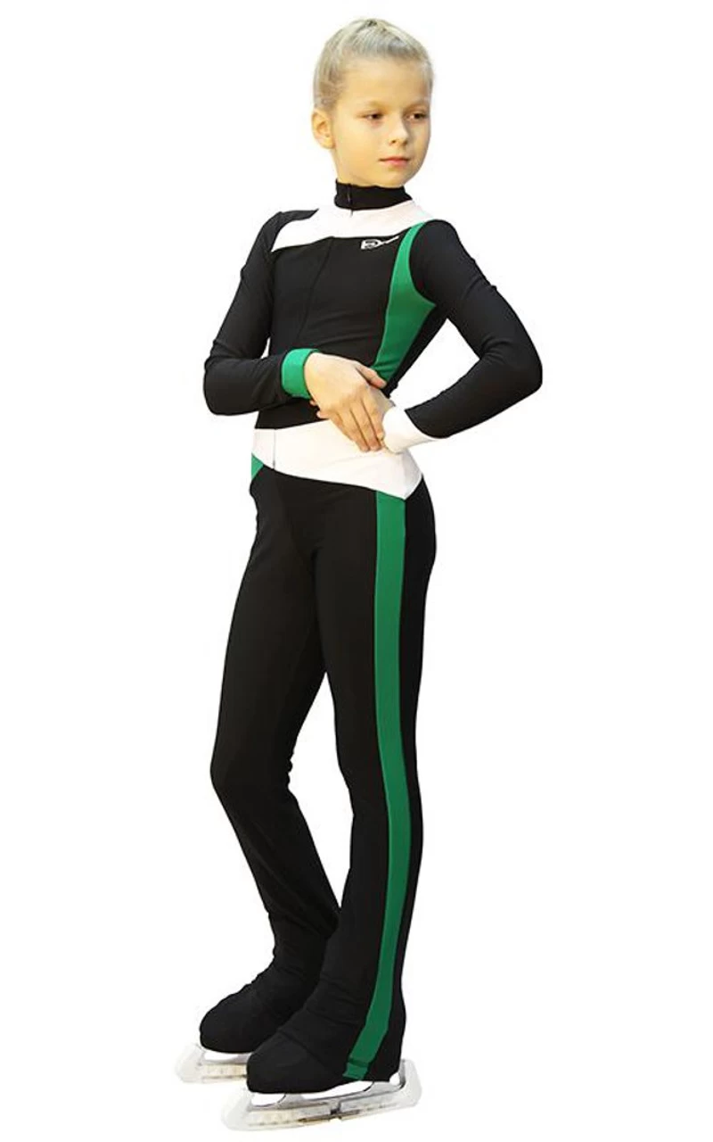 IceDress - Figure Skating Training Overalls - Skating (Black, Green And White) 4 IceDress - Figure Skating Training Overalls - Skating (Black, Green And White) - Image 2