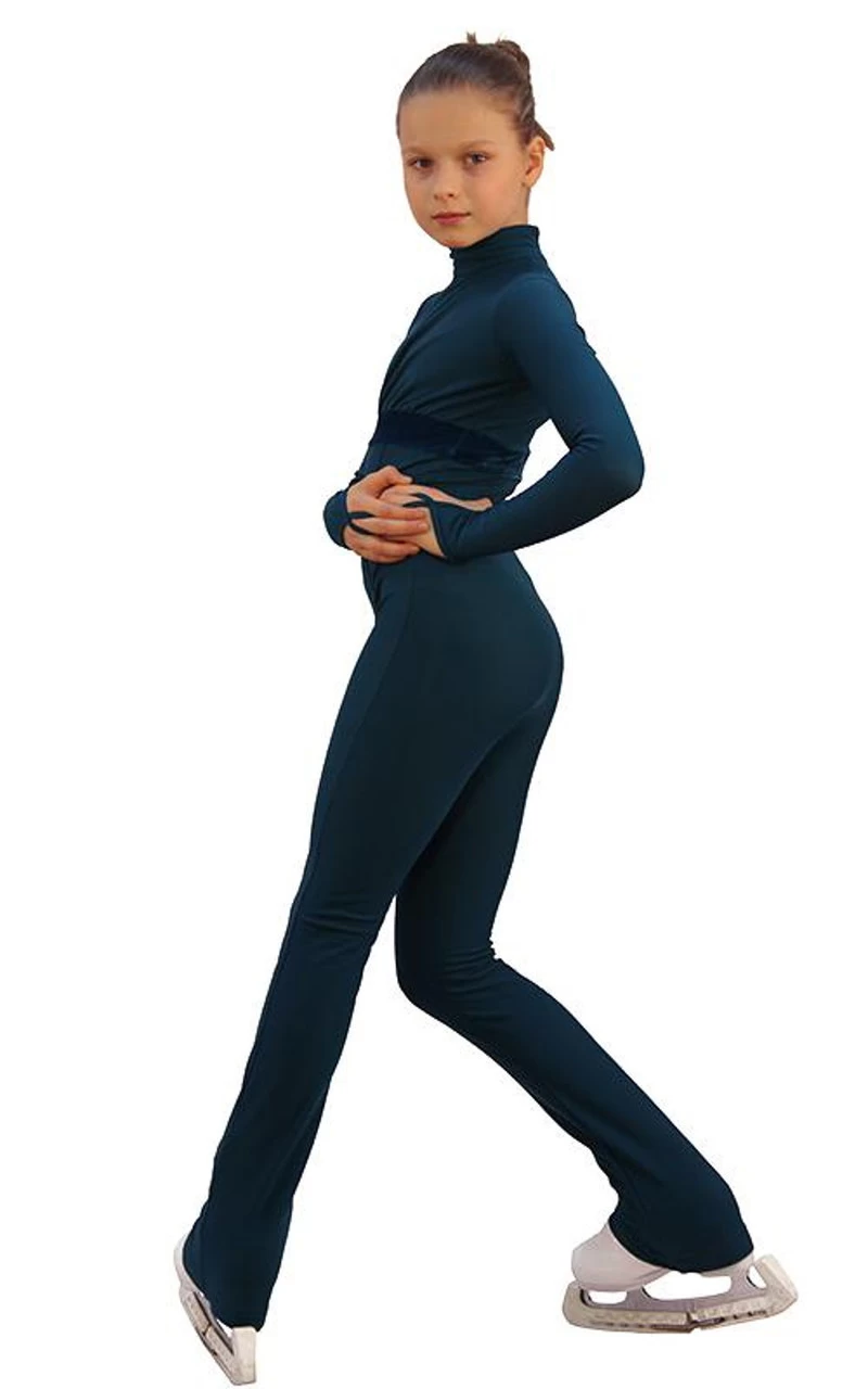 IceDress Figure Skating Overalls - Thermal - Style (Dark Blue With Velvet Trim) 3 IceDress Figure Skating Overalls - Thermal - Style (Dark Blue With Velvet Trim)