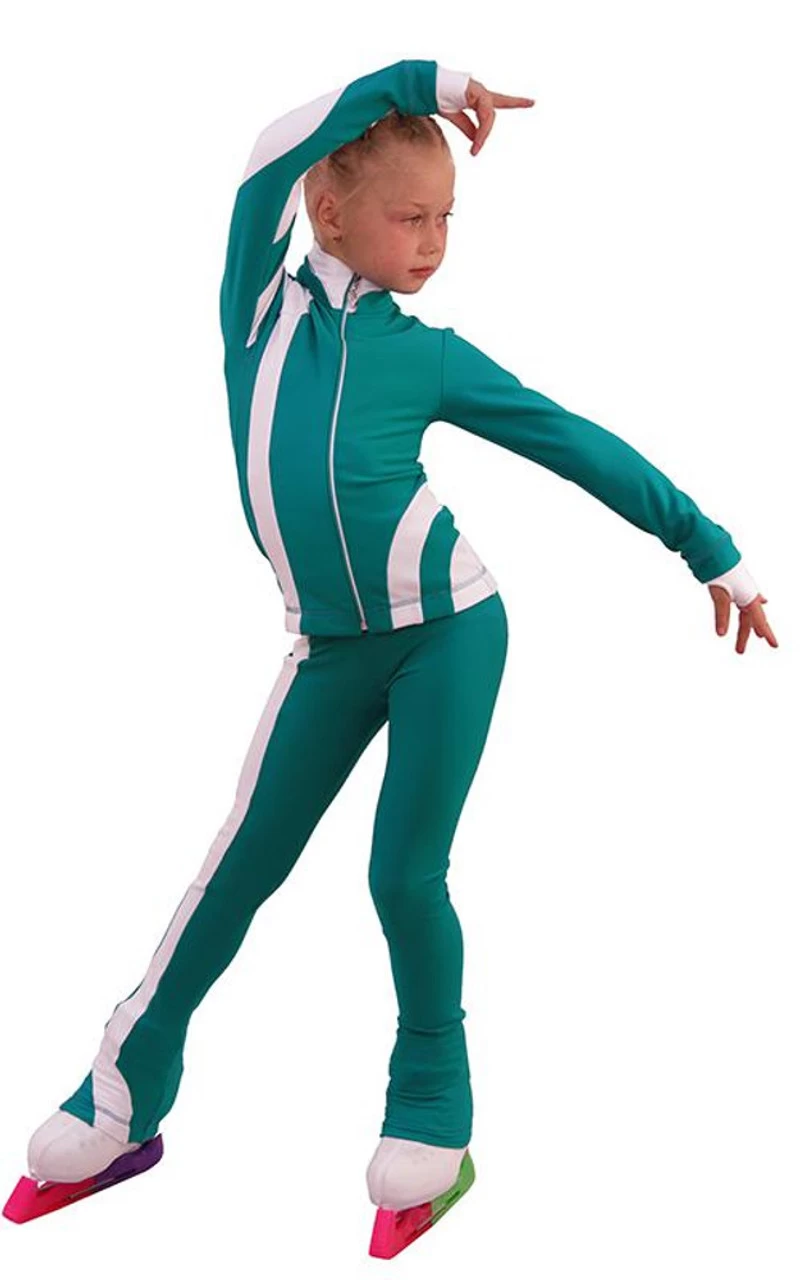 IceDress Figure Skating Outfit - Thermal - Cross-Roll (Emerald With White) 4 IceDress Figure Skating Outfit - Thermal - Cross-Roll (Emerald With White) - Image 2