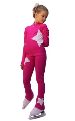 IceDress Figure Skating Outfit - Thermal - Star (with Pants) (Fushsia With White)