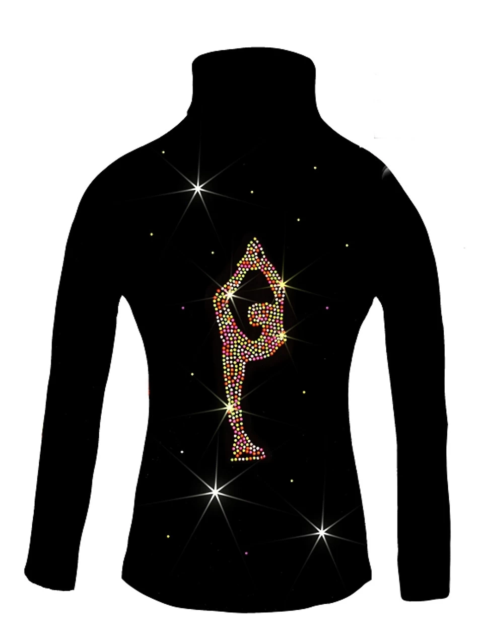 Ice Skating Jacket With Neon Rhinestuds "Biellmann" Applique 3 Ice Skating Jacket With Neon Rhinestuds "Biellmann" Applique